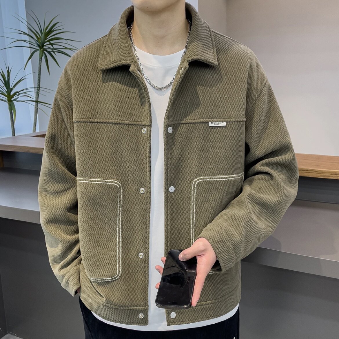 夹克男2025新款秋冬季加厚潮牌痞帅毛呢翻领男装百搭外套男士上衣