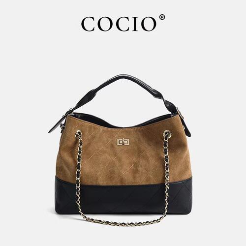 COCIO新款磨砂撞色托特水桶包