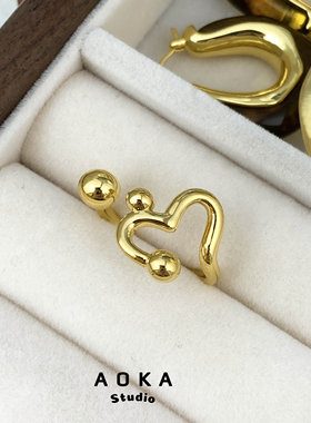 欧美ins个性集合不规则爱心镂空夸张铜镀金开口戒指女简约轻奢