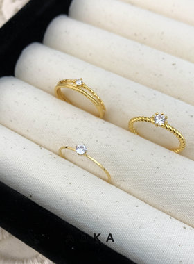 日常百搭轻奢多款简约麻花双层极细锆石闪单钻指环戒指女叠戴通勤