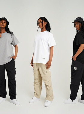 SLATT 复古美式230克重 黑白灰基础三色 小标纯棉纯色圆筒短袖T恤