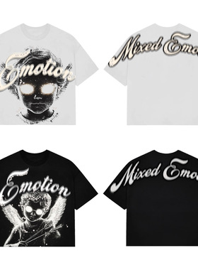 MIXED EMOTION美潮美式短袖体恤重磅棉印花珍珠男女同款潮牌夏季