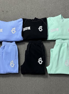 6PM Drill美式街头嘻哈加绒套头连帽卫衣长卫裤男潮运动套装外套