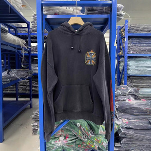 West Coast Choppers火焰十字印花Vintage洗水做旧宽松连帽衫卫衣