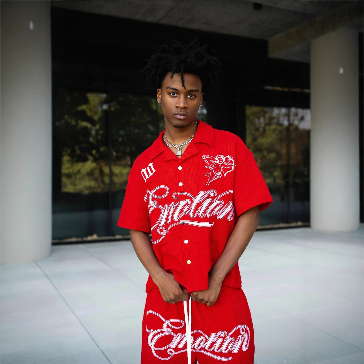 MIXED EMOTION美式潮牌体恤短袖套装刺绣重磅面料华夫格男女同款