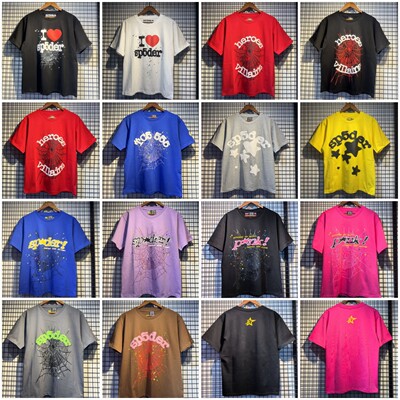 外贸美潮Sp5der 555555经典蛛网印花夏季男女休闲潮流短袖T恤