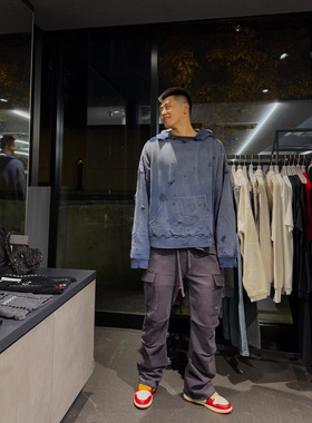 【凯瑞图同款】Hide in Hills 刀割裤脚水洗双袋工装微喇卫裤长裤