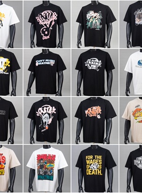 美潮高街Syna world字母印花夏季男女Drill风嘻哈宽松休闲短袖T恤