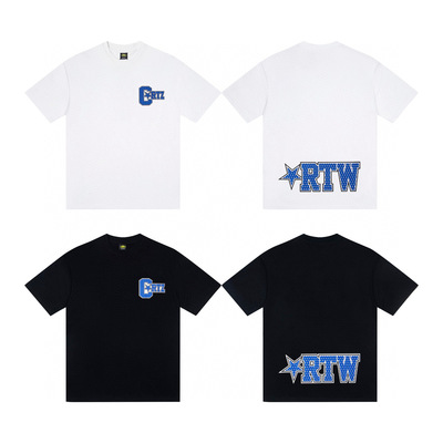 Corteiz恶魔岛CRTZ蓝色字母印花短袖男女美式嘻哈街头宽松圆领T恤