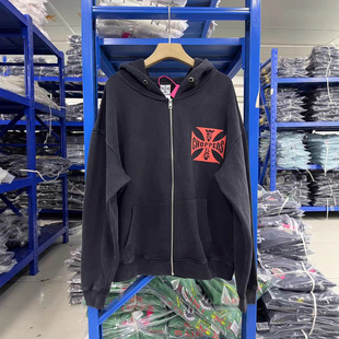 West Coast Choppers 25SS erd卫衣风格洗水做旧拉链帽衫男女同款