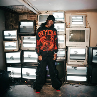 美潮MIXED EMOTION嘻哈复古印花宽松休闲水洗做旧开衫连帽外套ins