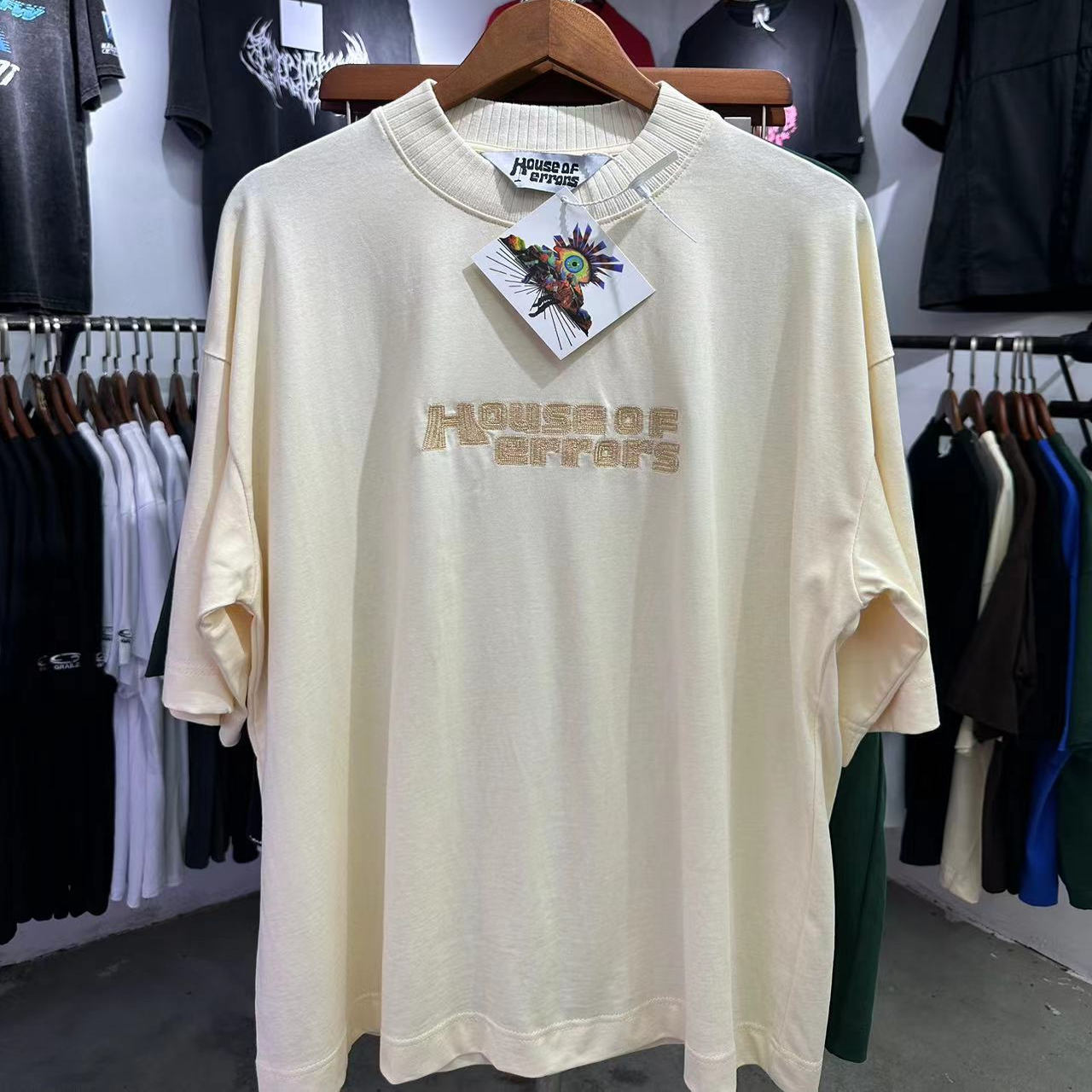 house of errors 全视之眼纯色线条刺绣水洗做旧男女高街宽松短袖