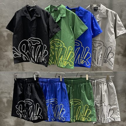 Synaworld美式drip嘻哈潮流字母印花男女衬衫高街宽松五分裤套装