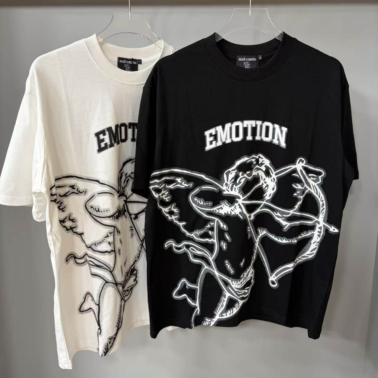 MIXED EMOTION美潮街头复古丘比特之箭印花宽松纯棉男女短袖T恤夏