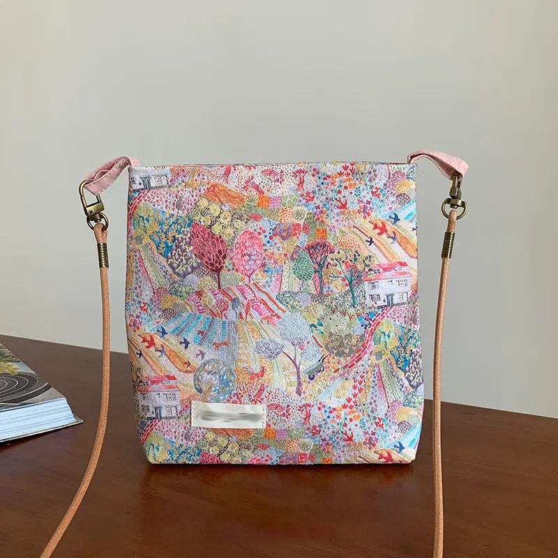 橡树屋小众设计单肩包女水桶包托特包高级感lib*rty碎花ins小清新