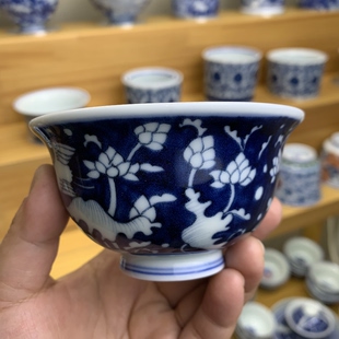 景德镇青花一路连科压手杯全手工手绘高端陶瓷茶杯主人杯单杯茶具