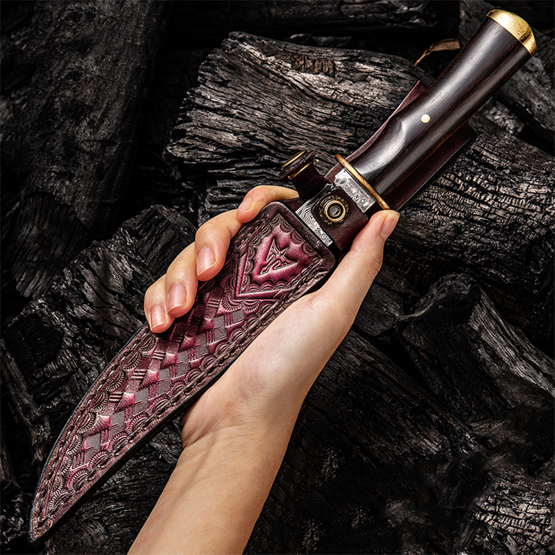 狼瑔大马士革钢刀户外高硬度防身