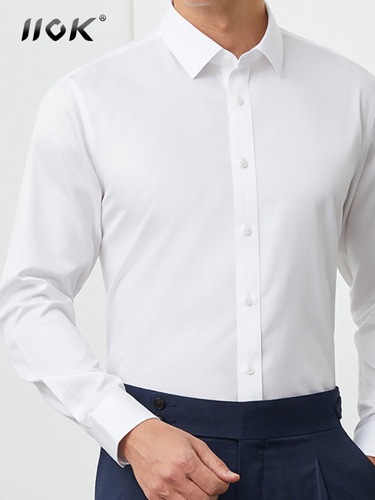 iiok高端纯棉140s支白衬衫男士长袖免烫抗皱休闲商务正装打底寸衣