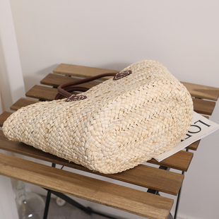 玉米皮大容量手提草编包 百搭简约手工草包编织包女手拎菜篮子包