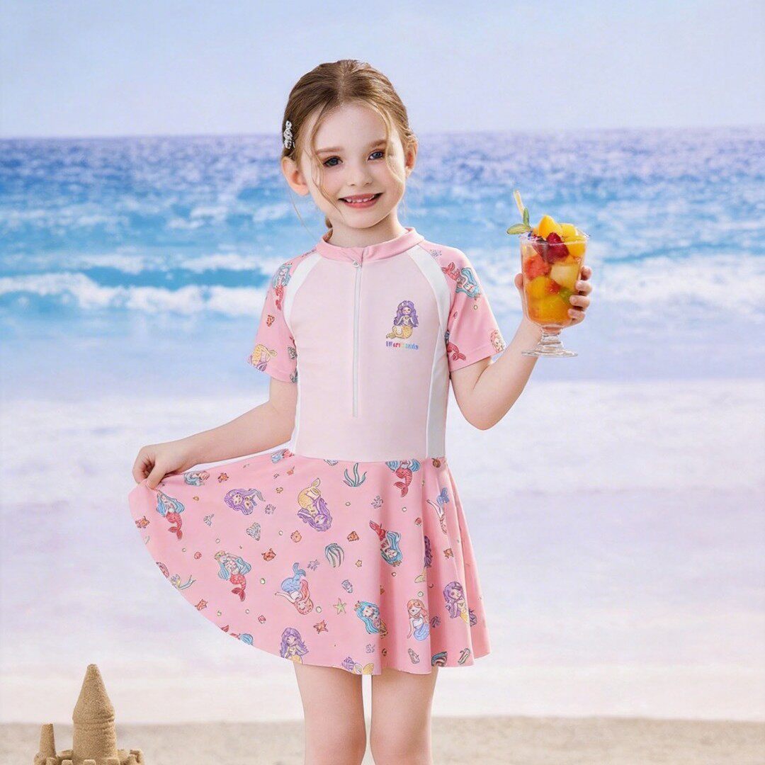 颖熙梦6912儿童泳衣女孩中童学生连体裙式新款夏季游泳衣玩水套装