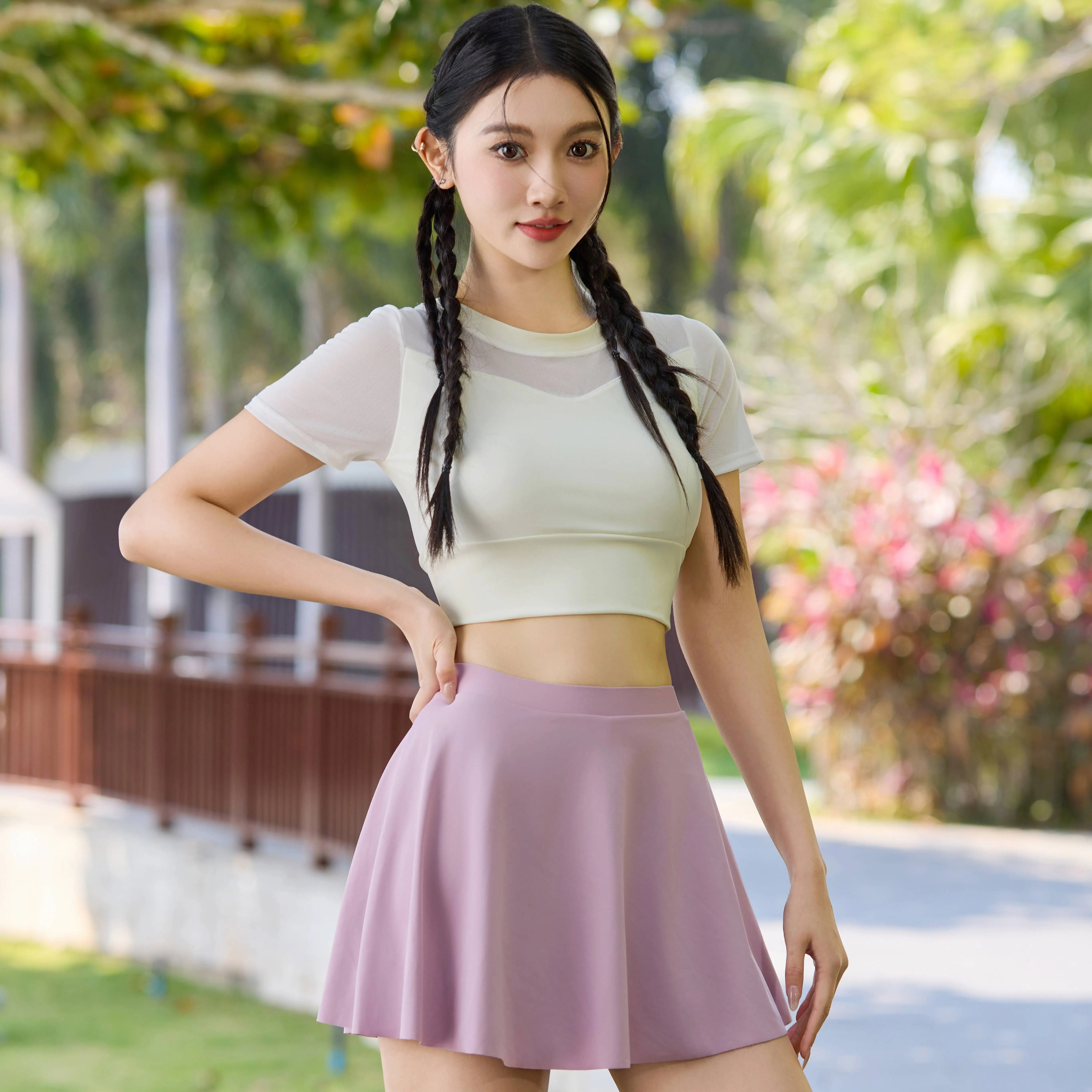 采菲泳衣女2025新款运动风裙式分体小胸性感保守显瘦温泉度假泳装