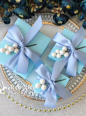 则礼 可放烟免折叠结婚喜糖盒 新款果实婚礼糖果盒子蓝色包装空盒