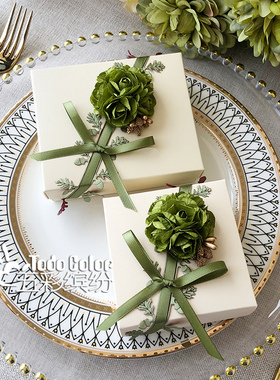 则礼 森系结婚伴手礼盒空盒 高档婚礼喜糖盒包装盒子绿色免折叠