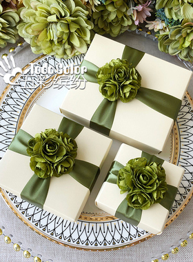则礼 精致玫瑰结婚喜糖盒 法式高级感盒子婚礼礼盒绿色免折叠空盒