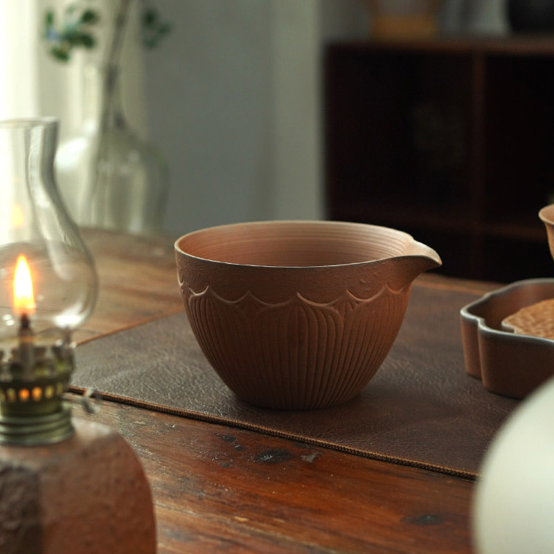 复古粗陶老岩泥莲花碗泡器泡绿茶建水水盂茶渣筒抹茶碗茶道配件