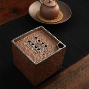粗陶老岩泥四方茶渣桶复古茶道配件茶盂日进斗金建水残茶缸茶具