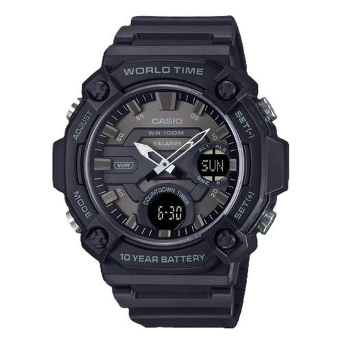 CASIO卡西欧数字的世界时闹钟Timer石英AEQ 120W 1BV 100M男士