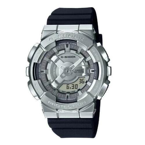 GSHOCK CASIO卡西欧数字的银表盘黑色表带女士手表GMS110 1A