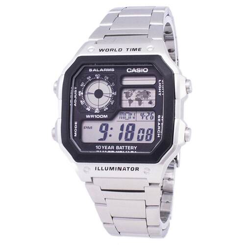 CASIO卡西欧数字的世界时100M日期显示AE 1200WHD 1AVDF男士手表