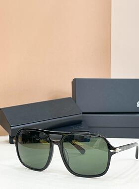 Persol 3328墨镜太阳眼镜黑色方形飞行员框架绿色镜片58 19 150