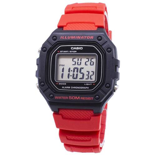 CASIO卡西欧W 218H 4BV数字的闹钟日历日期Stopwatch 50M男士