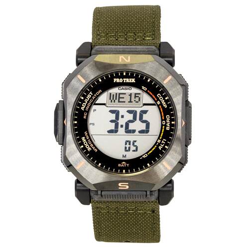 CASIO卡西欧Pro Trek数字的绿色Cloth表带太阳能PRW 69YB 3 100M