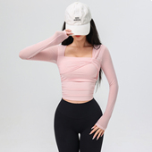 瑜伽服女带胸垫绝美网纱运动上衣修身 普拉提训练健身服春 显瘦长袖