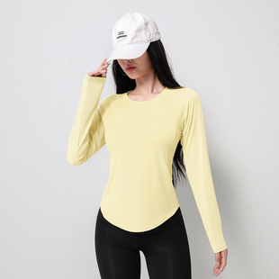 宽松速干运动上衣女长袖 T恤瑜伽服透气跑步健身服显瘦春秋健身服