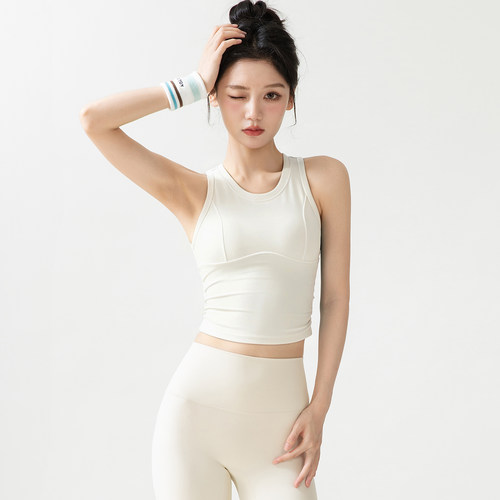 一体式运动背心女夏高弹紧身短款健身服透气聚拢跑步训练瑜伽上衣