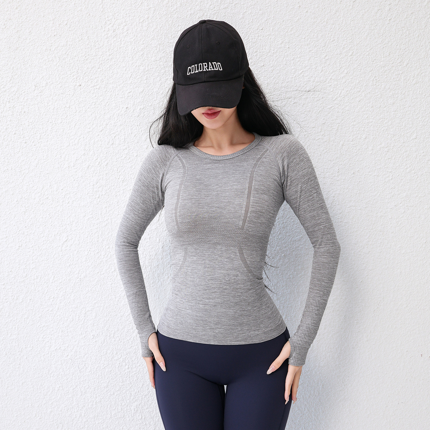 瑜伽服圆领紧身高弹显瘦运动长袖