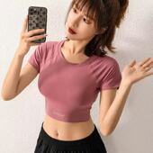 健身衣运动t恤跑步弹力紧身半袖 瑜伽服短袖 速干上衣性感露脐短款