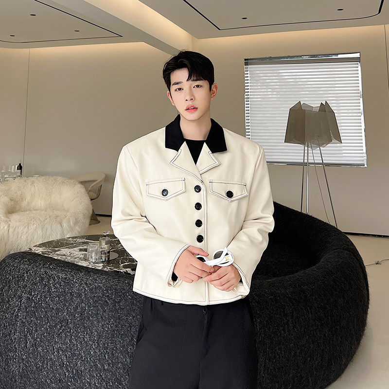 ins小香风撞色拼接西装外套男韩版网红休闲短上衣潮H1783P125,男装西服,星座1114（原A254）