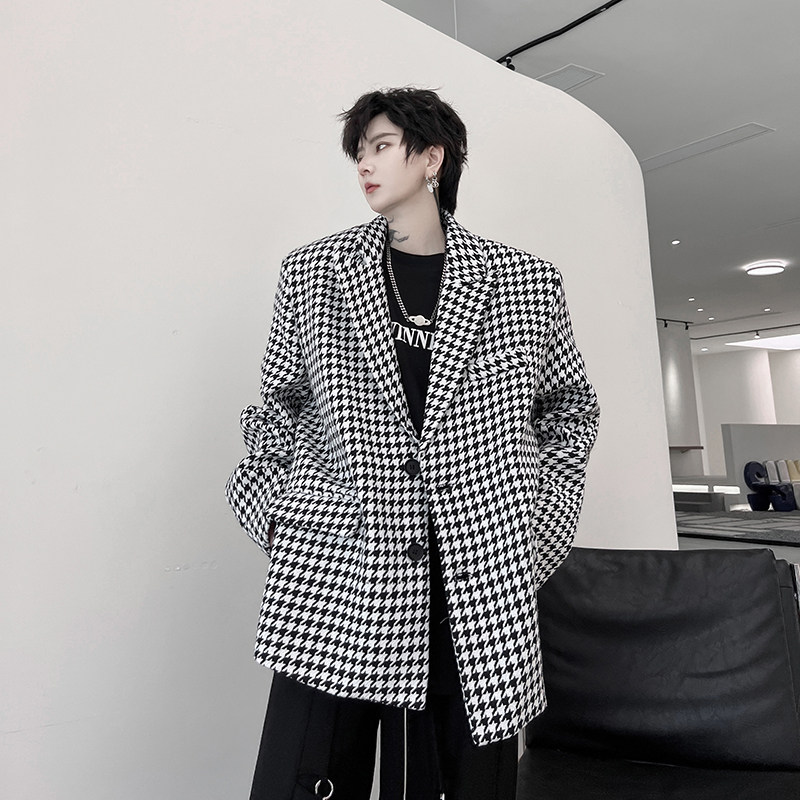 千鸟格西装外套男设计感时尚百搭小众显瘦格子西服潮 H2007 P125图片