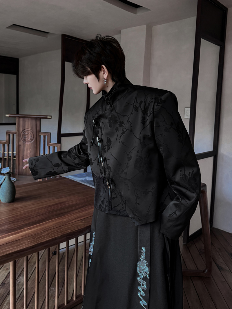 原创新中式立领盘扣短款斜门襟西装外套男网红夹克潮H2092P130，男装西服，电商A254