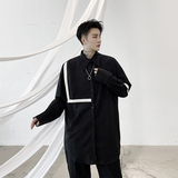 发型师黑色撞色设计感拼皮廓形长袖衬衫男个性衬衣潮流H1111P75，男装衬衫，星座1114（原A254）