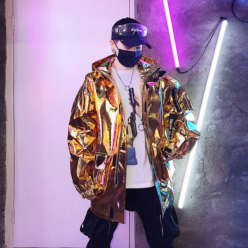 2021网红hiphop舞台装演出PU皮夹克外套潮牌 KK200 P125图片