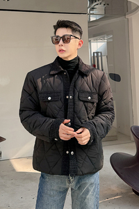 小香风网红韩版菱形格棉服新款冬季气质翻领棉衣外套潮H2077 P135图片