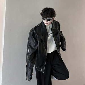 小众解构设计师款PU皮衣夹克外套男金属高级机车服潮流H1976 P135图片