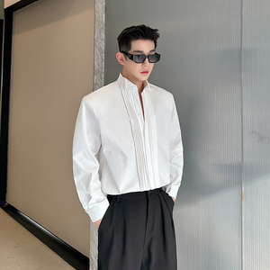 法式礼服翼领打底衬衣男士高级感商务宴会白衬衫韩版潮 H2117 P75图片