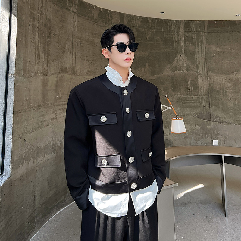 高级感西装复古小香风圆领外套男韩版时尚小众短款夹克H1850P135,男装西服,星座1114（原A254）